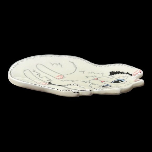 Cats by Nina Lyman White Blue Eyes Cat Kitty Trinket Tray Soap Dish Spoon Rest - Picture 4 of 6